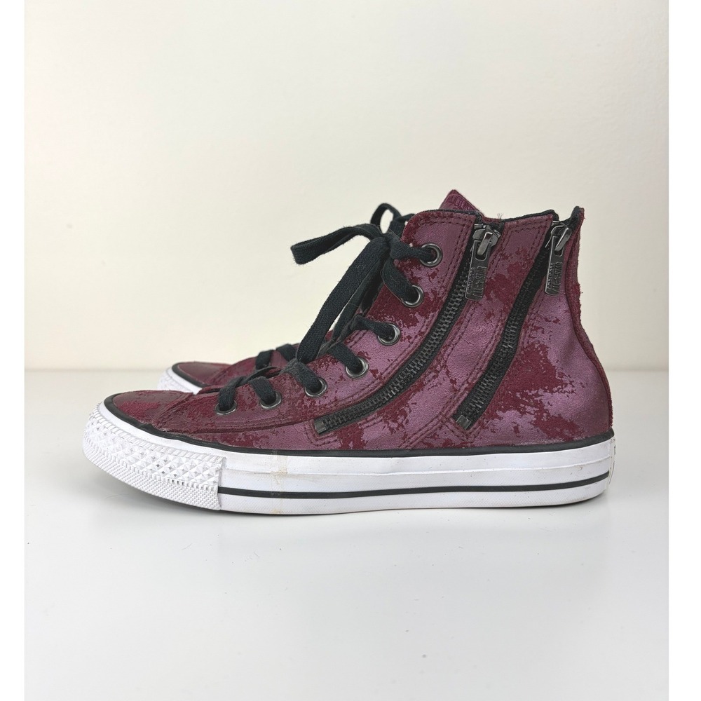 Converse Chuck Taylor Double Zip Hi Burgundy Distressed Leather Sneakers Women 7